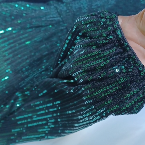 GRACE KARIN Sequin Sparkly Green Cocktail Party Dress, assymetrical hem Medium - Picture 3 of 9